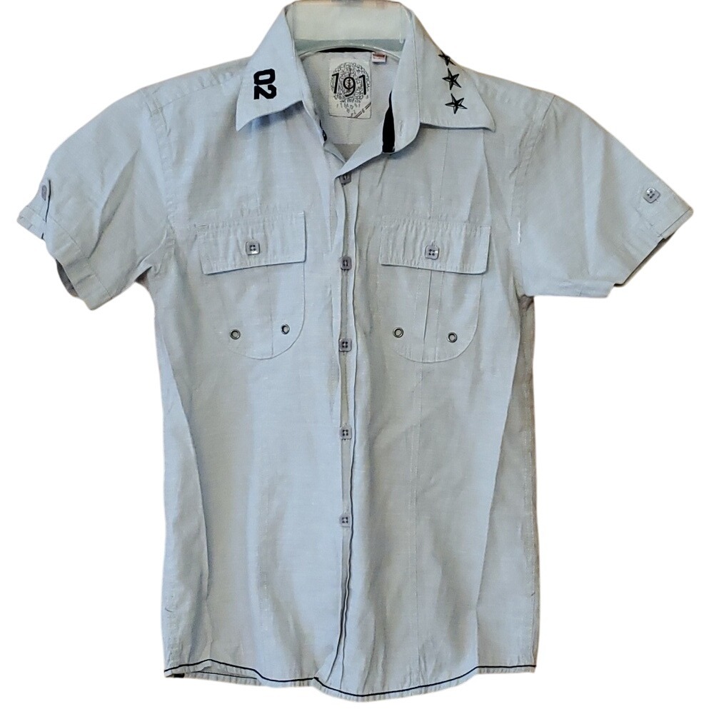 191 Unlimited Boys Buttondown Military Short Sleeve‎ Shirt Size 6